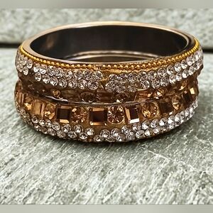 Formal and Fancy Gold and Silver Crystal Heavy Bangle Set